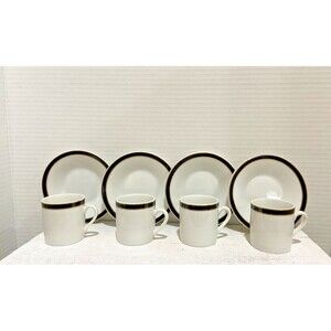 Hues ‘n Brews Demitasse/Espresso Cups & Saucers Set Of 4 Japan Black/Gold Trim